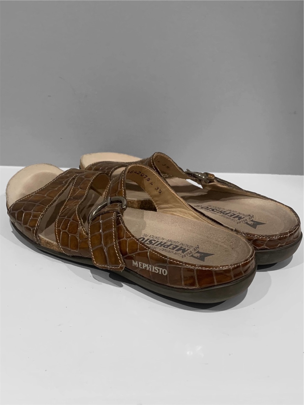 Mephisto Afida Brown Croc Sandals Leather Air Relax Slide Shoes Women’s 9 EU 39 - Picture 3 of 10